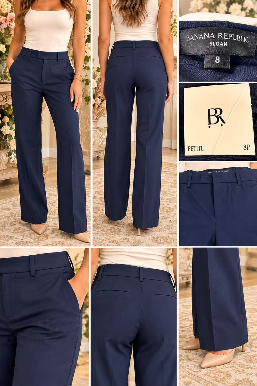 Banana Republic Sloan Pants Size 8P Blue Career Trouser Petite